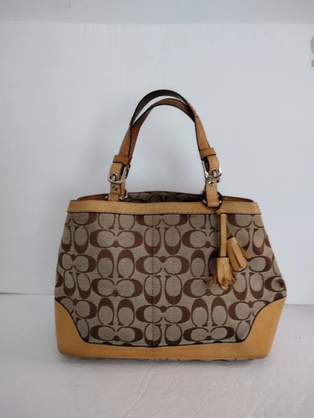 Vintage Y2K Coach Hamptons Signature Carryall Shoulder Bag 6830 Jacquard Tan